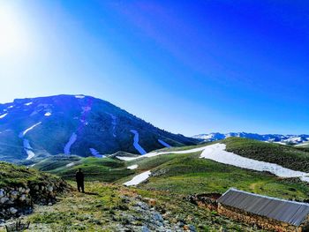 Panoramic view of landscape against clear blue sky