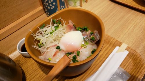 High angle view of food in plate