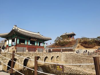 Exterior of temple against clear sky