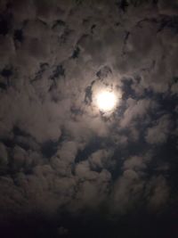 Low angle view of bright sun in sky