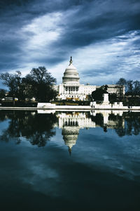 Reflection of building in water