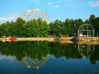 Reflection of trees in lake against sky