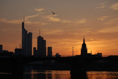 Silhouette of city at sunset