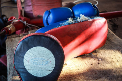 Close-up of boxing equipment