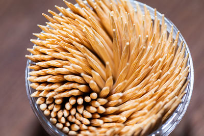 High angle view of rice in bowl on table