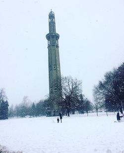 View of snow covered city in winter