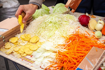 High angle view of person preparing food