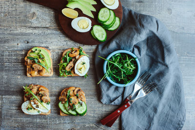 High angle view of food on table