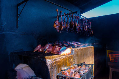 Close-up of fish on barbecue grill