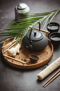 High angle view of coffee beans on table