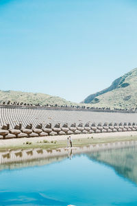 Scenic view of swimming pool against clear blue sky