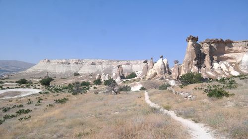 Rock formations on landscape against sky