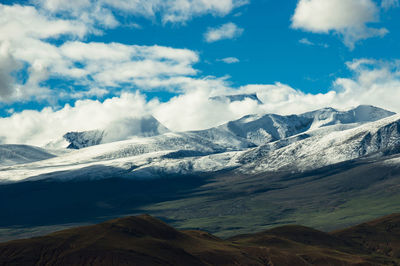 Scenic view of snowcapped mountains against sky