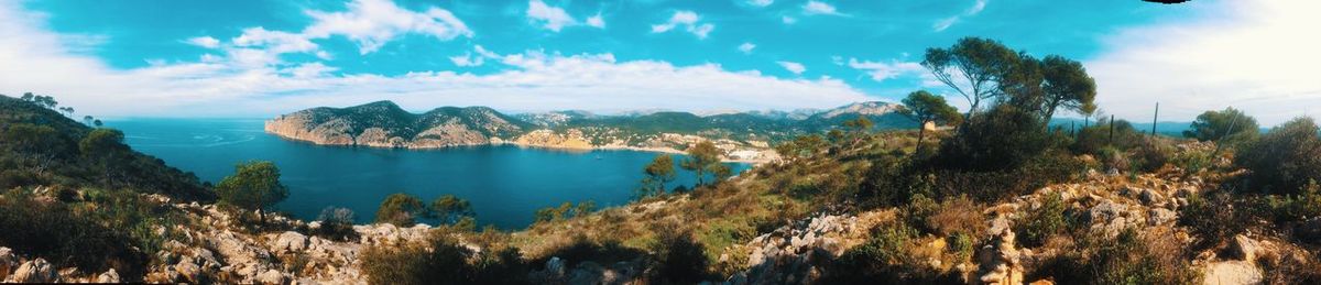 Panoramic view of lake and trees against sky