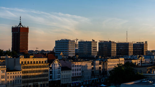 High angle view of buildings in city