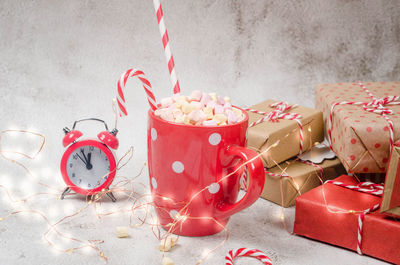 Close-up of christmas decoration on table