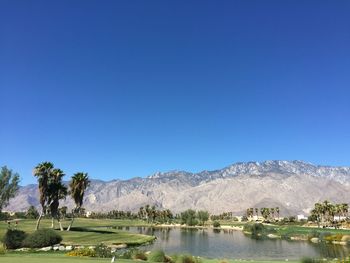 Scenic view of lake against clear sky