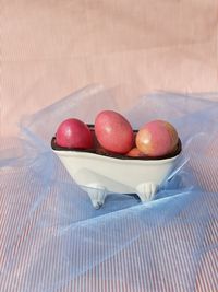 High angle view of fruits in bowl on table