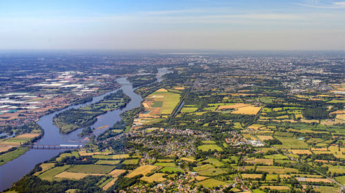 High angle view of cityscape against sky