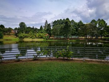 Scenic view of lake against sky