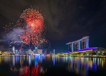 Firework display at night