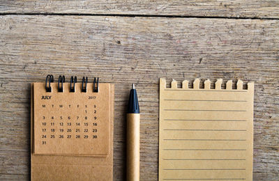 High angle view of pen on table