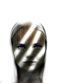 Close-up portrait of a beautiful young woman over white background