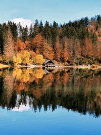 Reflection of trees in lake against sky during autumn