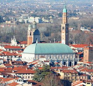 High angle view of buildings in city