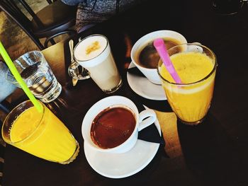 High angle view of breakfast on table
