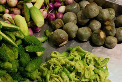 High angle view of chopped fruits for sale in market