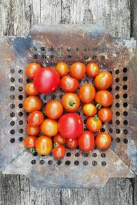 High angle view of apples in container