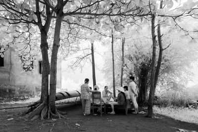 People sitting on bench in park