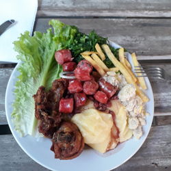 High angle view of food served in plate