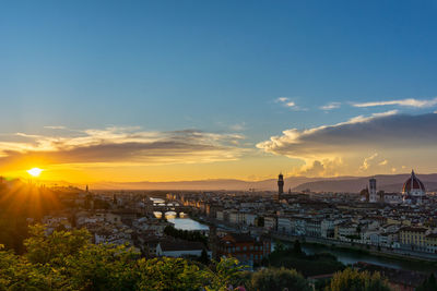 High angle view of buildings against sky during sunset in florence