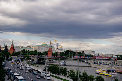 High angle view of bridge over city against sky