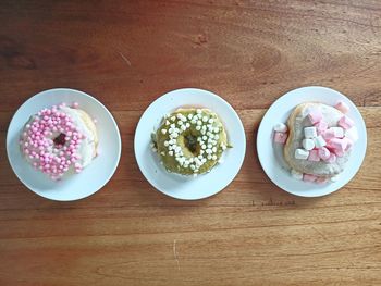 High angle view of dessert on table