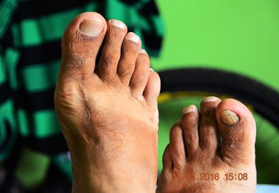 Close-up of cropped hand holding text