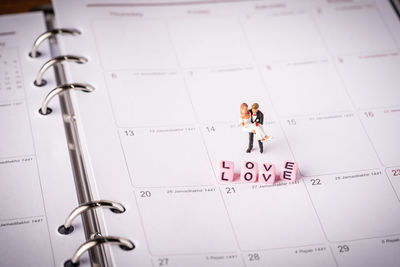 High angle view of text on paper