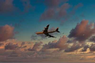 Low angle view of airplane flying against sky