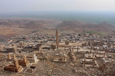 High angle view of townscape against sky