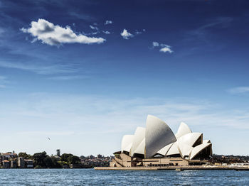 Buildings in city against cloudy sky