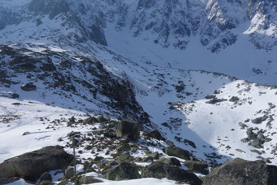 Scenic view of snowcapped mountains during winter