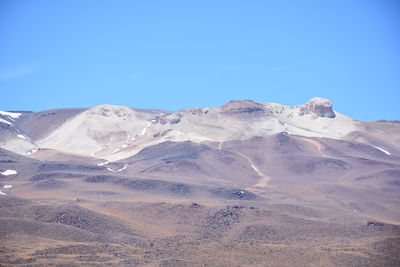 Scenic view of mountains against clear blue sky