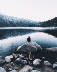 Scenic view of lake against sky