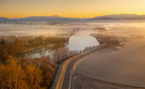 Scenic view of lake against sky during sunset