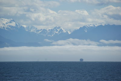 Scenic view of mountains against cloudy sky