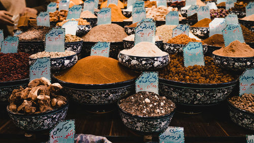 Various food for sale at market stall