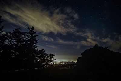 Silhouette trees against sky at night