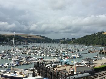 Boats moored in harbor